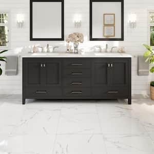 Aberdeen 78 in. W x 22 in. D x 34 in. H Double Bath Vanity in Espresso with White Carrara Quartz Top with White Sinks