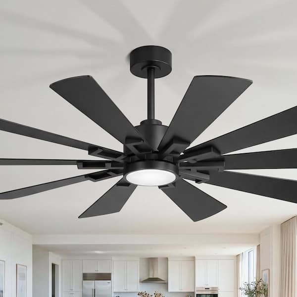 Gorya 72 in. (6 ft.) Industrial Windmill Black Ceiling Fan with Color-Changing LED Light, Downrod and Remote Control