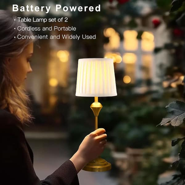 Vince 18 in. Brass Rechargeable Touch Switch Table Lamp Set of 2 with LED Bulbs Included