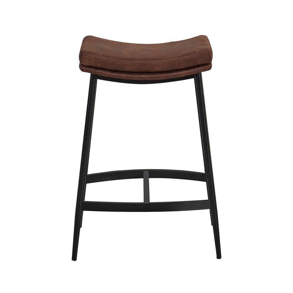 Arlo 27" Brown Leather Saddle Seat Bar Stools with Black Metal Base