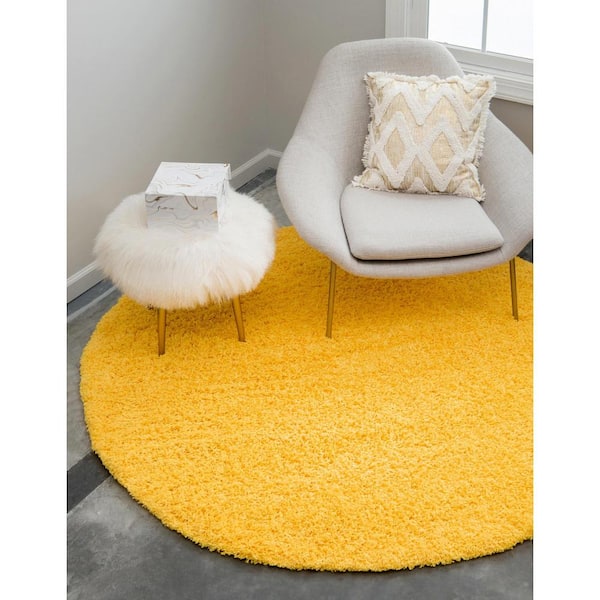 Solid Shag Collection Area Rug (7 ft. 10 in. Round Tuscan Sun Yellow)