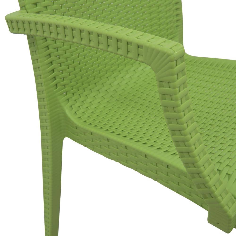 Green Polypropylene Weave Design Stackable Dining Arm Chair