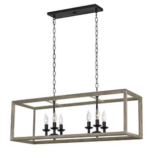 Carlton 60-Watt 6-Light Black Farmhouse Island Light Pendant Light, No Bulb Included