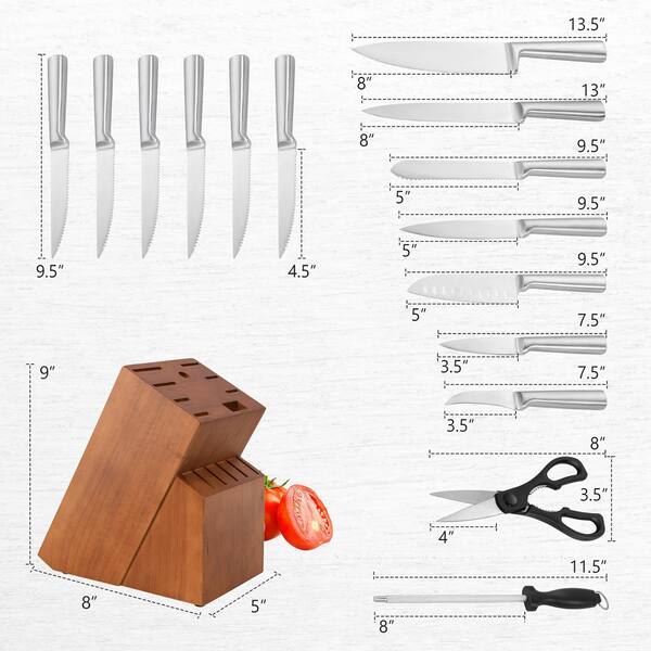 17-Pieces Kitchen Knife Set with Block Wooden German Stainless Steel  w/Sharpener