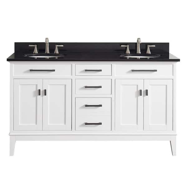 Avanity Madison 61 in. W x 22 in. D x 35 in. H Vanity in White with Granite Vanity Top in Black with White Basin