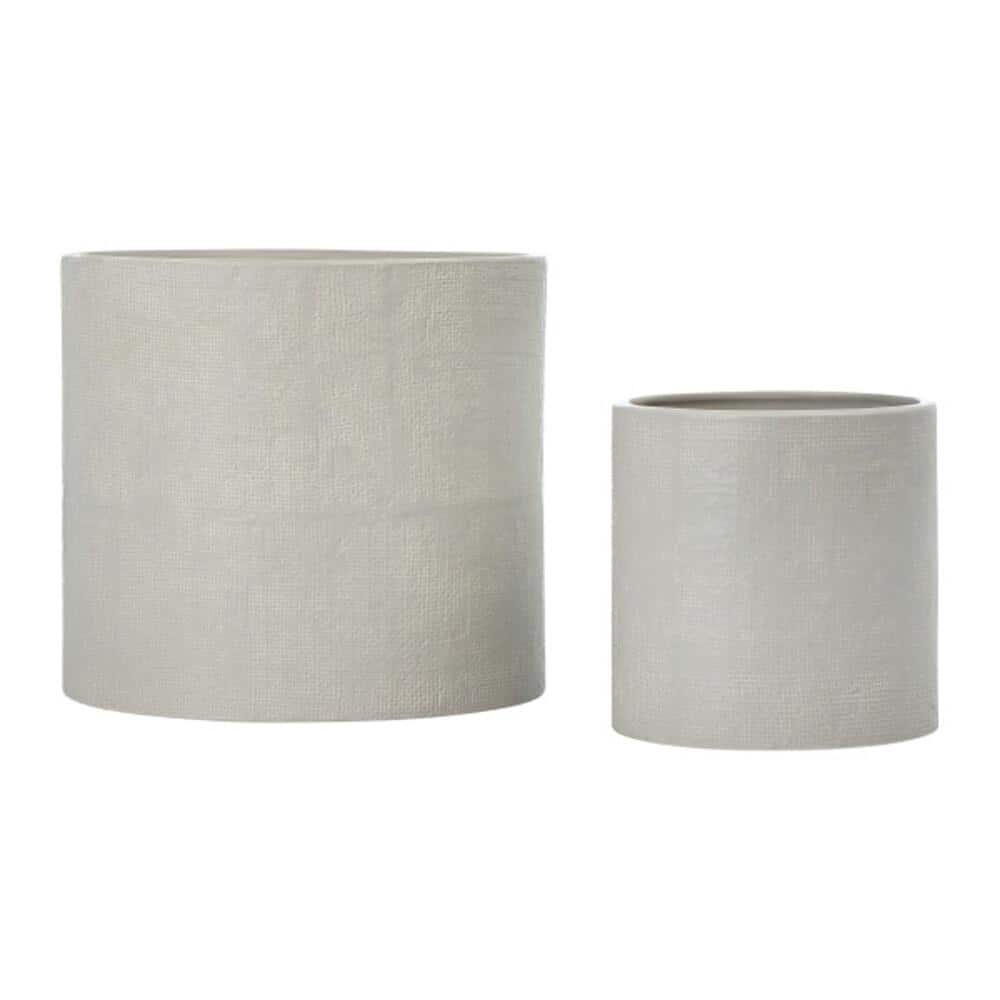 Earthy Embossed Grey Stoneware Planter Set