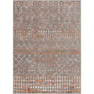 Rubena Charcoal/Burnt Orange 8 ft. x 10 ft. Indoor/Outdoor Area Rug