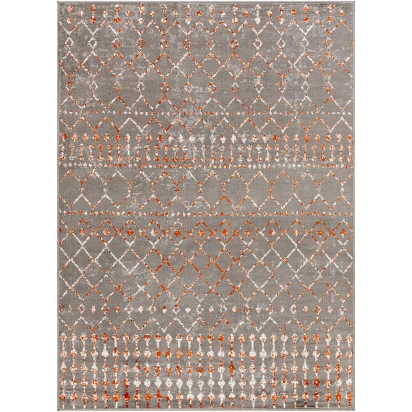 Livabliss Rubena Charcoal/Burnt Orange 4 ft. x 7 ft. Indoor/Outdoor Area Rug