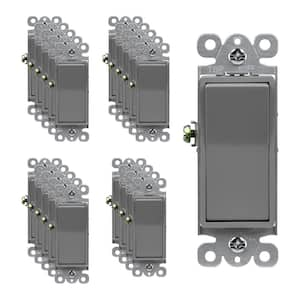 15 Amp, Single Pole, Decorator/Rocker Light SwitchGray (20-Pack)