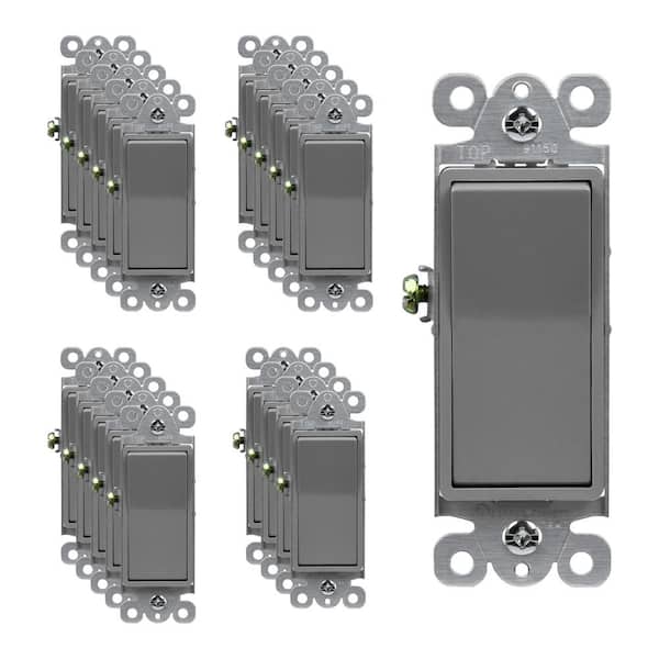 ENERLITES 15 Amp, Single Pole, Decorator/Rocker Light SwitchGray (20-Pack)