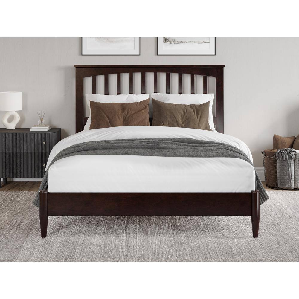 Espresso Full Wood Platform Bed with Slatted Headboard