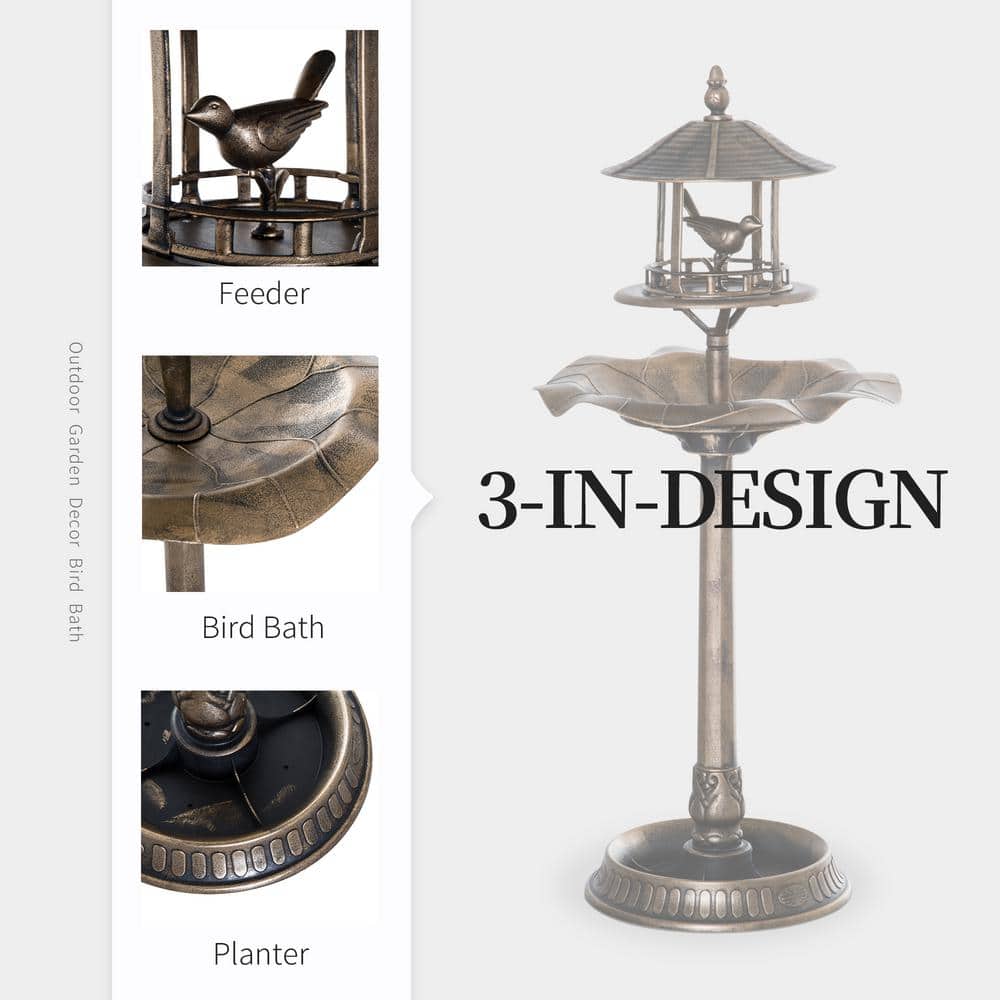 Antique Bronze 3-in-1 Bird Bath Feeder Planter