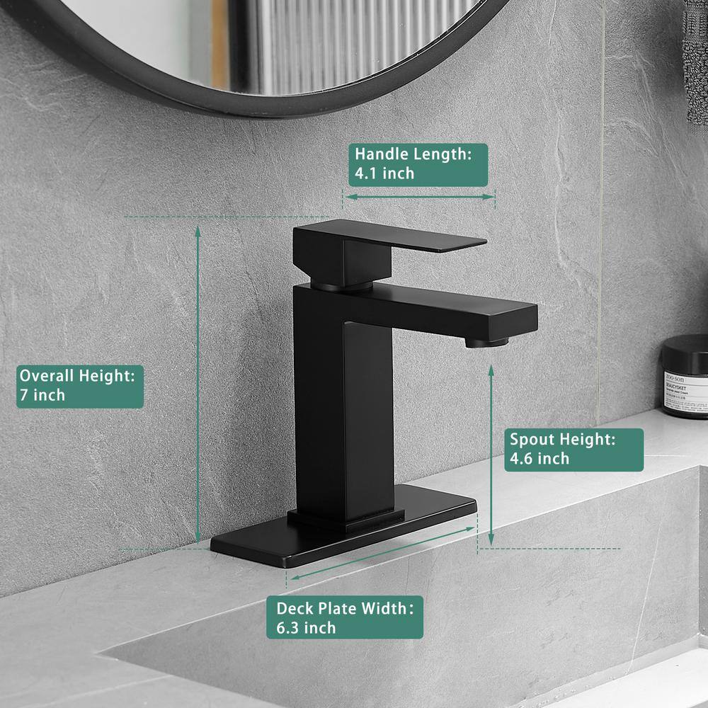Matte Black Single Handle Bathroom Faucet with Deck Plate