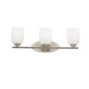 Eileen 24 in. 3-Light Brushed Nickel LED Contemporary Bathroom Vanity Light Bar with White Etched Glass