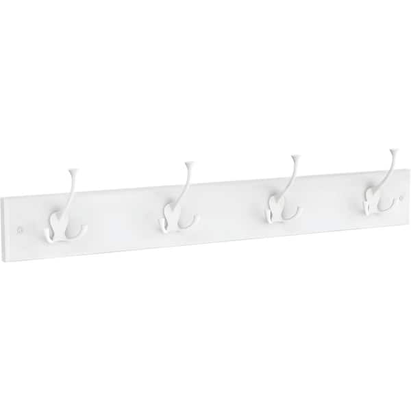 Flared Tri-Hook Wall Mounted Pure White 5-5/32 in. H x 27 in. L, MDF and Zinc, 35 lb. Capacity Coat Rack, 4-White Hooks