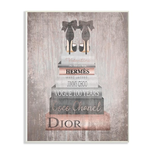 10 in. x 15 in. "Book Stack Heels Metallic Pink" by Amanda Greenwood Printed Wood Wall Art