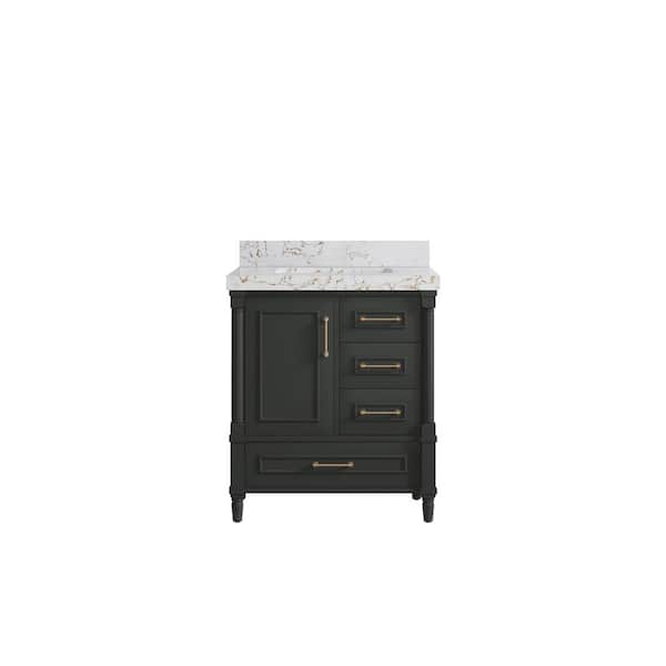 Willow Collections Hudson 30 in. Single Sink Freestanding Black Top Bath Vanity with Viola Gold Quartz Top Unassembled
