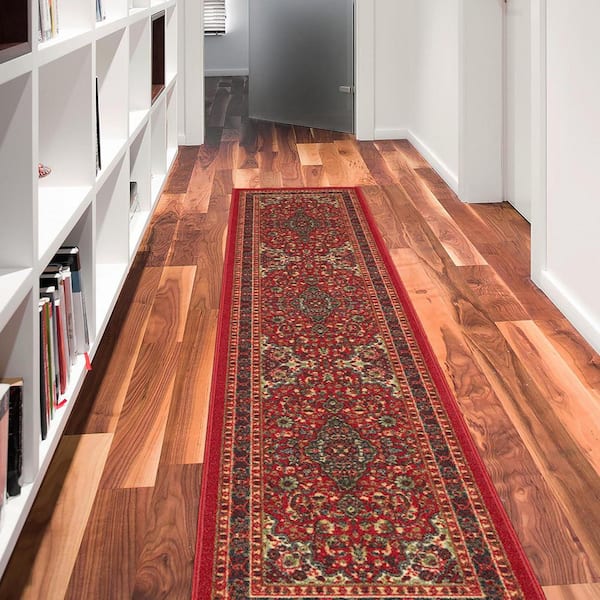 Ottohome Collection Non-Slip Rubberback Medallion Oriental 3x10 Indoor Runner Rug, 2 ft. 7 in. x 9 ft.10 in., Dark Red