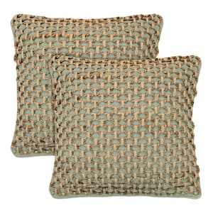 Jada Sage Green 20 in. x 20 in. Braided Jute Decorative Throw Pillow Cover