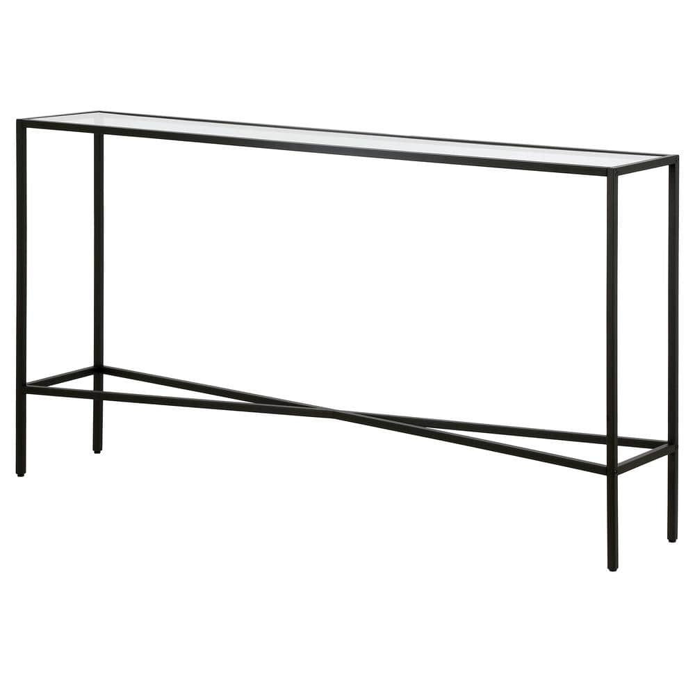 55" Blackened Bronze Metal and Glass Console Table
