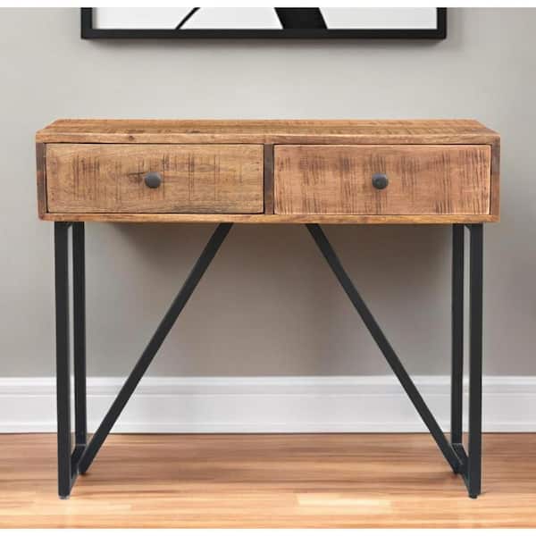 32 in. Brown Rectangle Wood Console Table with Drawers