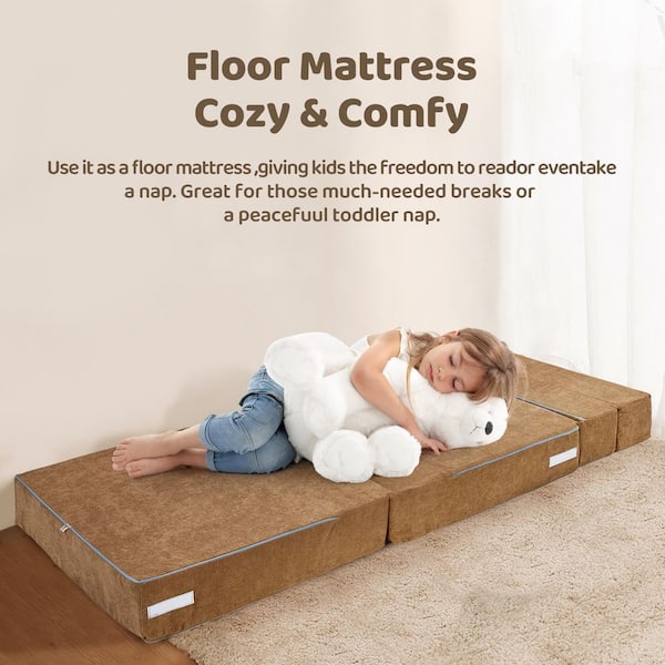 BOZTIY Kids Folding Floor Sofa Bed Chair 3 in 1-Child Fold Up