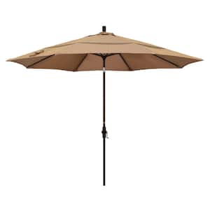 11 ft. Aluminum Collar Tilt Double Vented Patio Umbrella in Terrace Sequoia Olefin