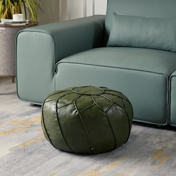 White Green Faux Leather Round Ottoman Pouf Cover Waterproof
