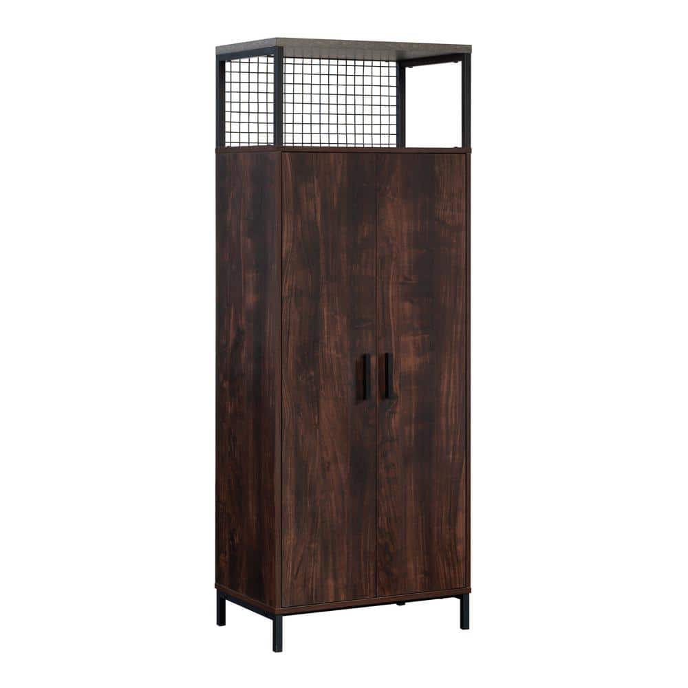 SAUDER Market Commons Rich Walnut Accent Storage Cabinet with Adjustable Shelves and Metal Frame