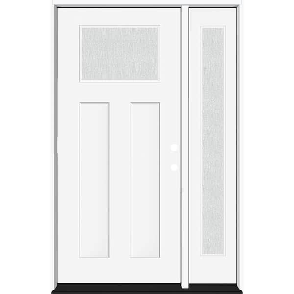 Legacy 51 in. x 80 in. 1/4 Toplite Rain Glass LHIS Primed White Finish Fiberglass Prehung Front Door w/12 in. SL