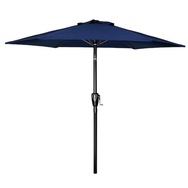 Zeus & Ruta 7.5 ft Dark Blue Patio Outdoor Market Umbrella with Push ...