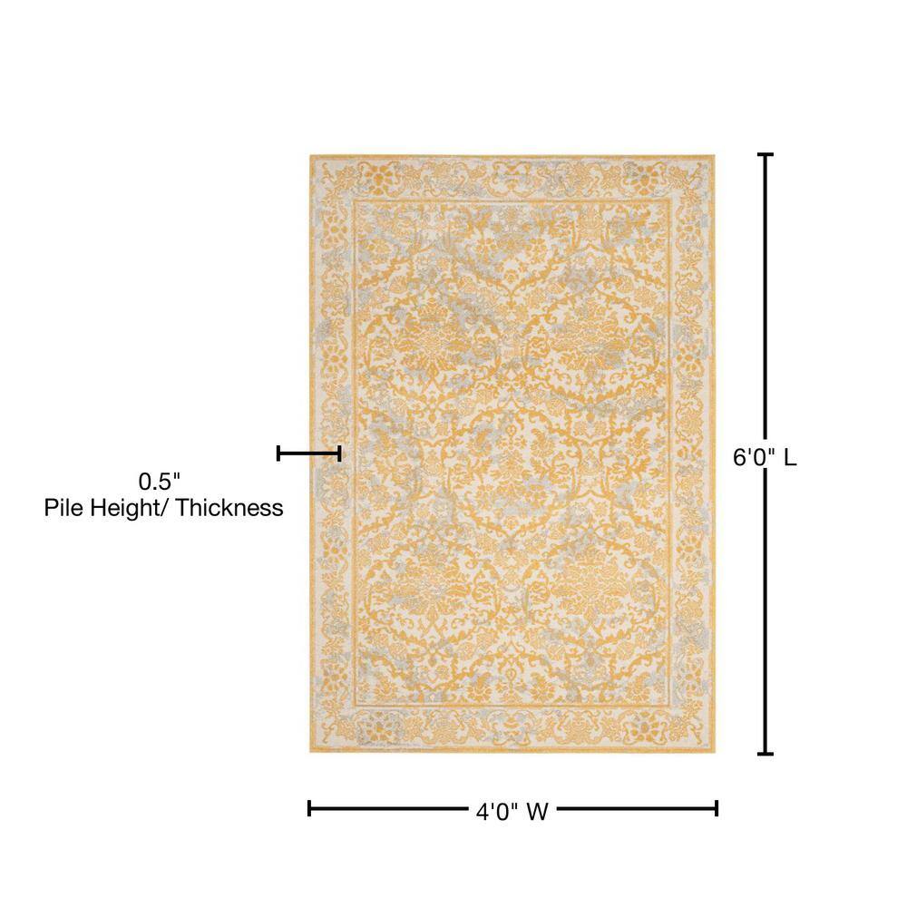 Ivory and Gold Reversible Synthetic Area Rug, 4' x 6'