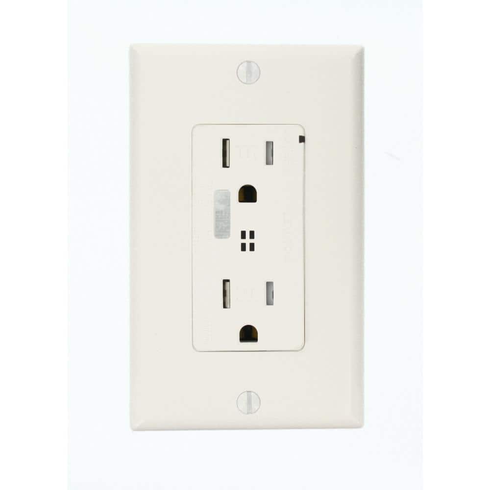 White Tamper-Resistant Duplex Receptacle with Wall Plate and Indicator Light
