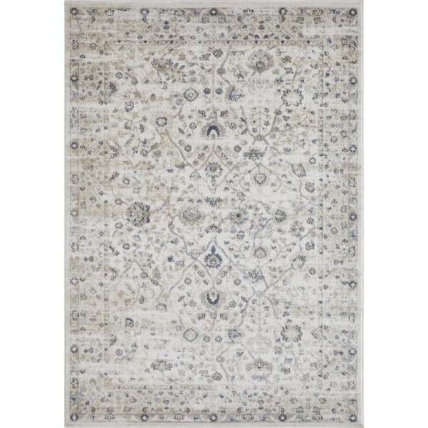 LOOMAKNOTI Kehleigh Oviel Cream 2 ft. x 3 ft. Oriental Polypropylene Indoor Area Rug