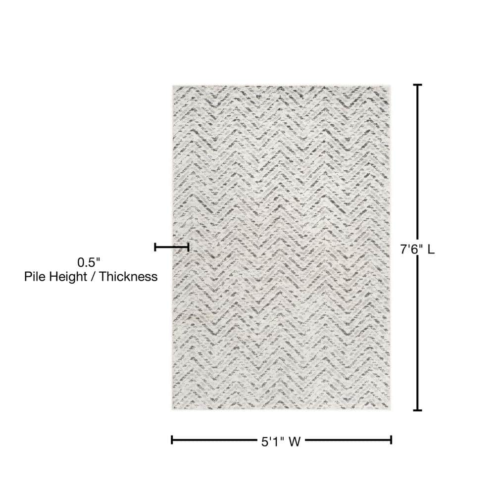 Ivory Rectangular Hand-knotted Synthetic Area Rug, 5'1" x 7'6"