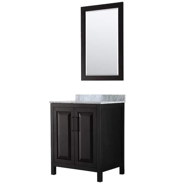 Wyndham Collection Daria 30 in. W x 22 in. D x 35.75 in. H Single Bath Vanity in Dark Espresso w/White Carrara Marble Top and 24 in. Mirror