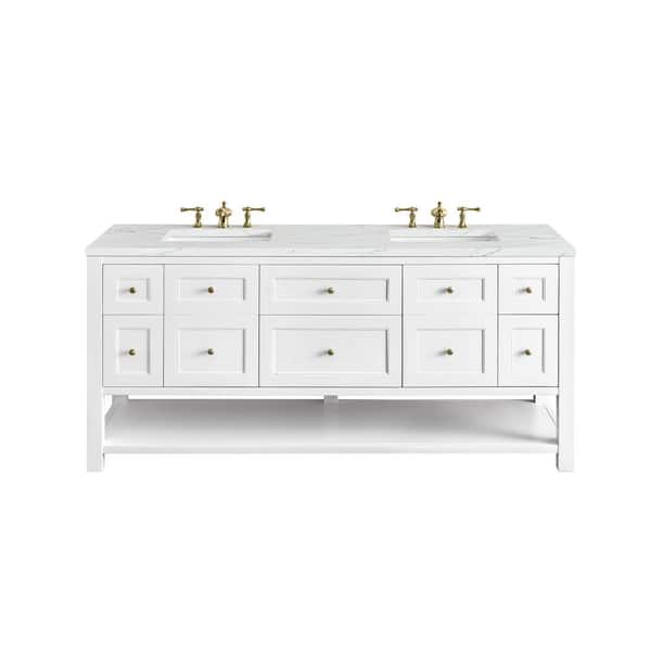 James Martin Vanities Breckenridge 72.0 in. W x 23.5 in. D x 34.2 in . H Bathroom Vanity in Bright White with Ethereal Noctis Quartz Top