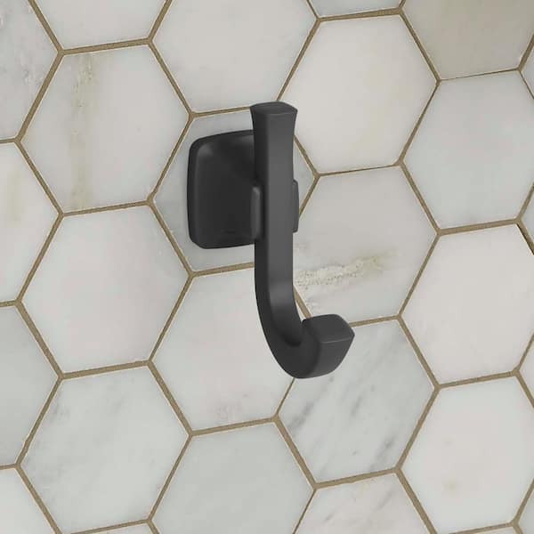 Townsend Wall Mounted J-Hook Double Robe/Towel Hook in Matte Black
