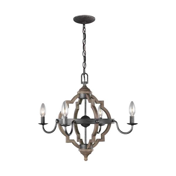 Sea Gull Lighting Socorro 22 in. W. 4-Light Weathered Gray and Distressed Oak Chandelier Sea Gull Lighting Socorro 22 in. W. 4-Light Weathered Gray and Distressed Oak Chandelier