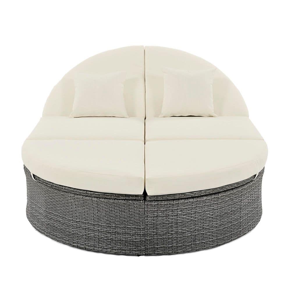 Gray Wicker Outdoor Chaise Lounge with Symmetrical Adjustable Supports and 