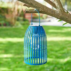 9.75 in. H Metal Woven Blue Solar Powered Outdoor Hanging Lantern