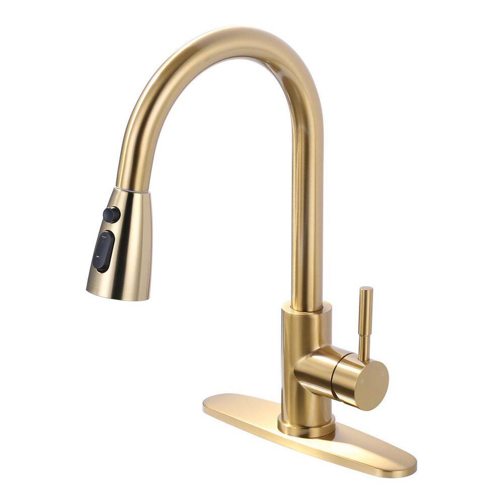 15 in. Deck-Mount Single-Handle 360° Pull-Down Sprayer Kitchen Faucet in Gold price history on PriceWatchPro