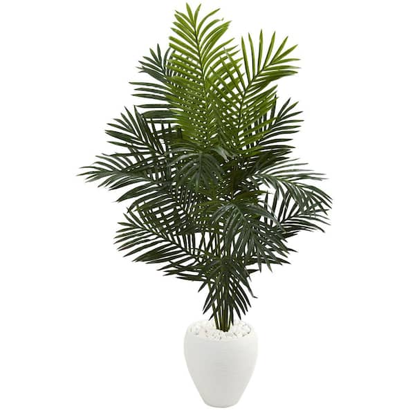 Nearly Natural Indoor 5.5 ft. Paradise Artificial Palm Tree in White Planter