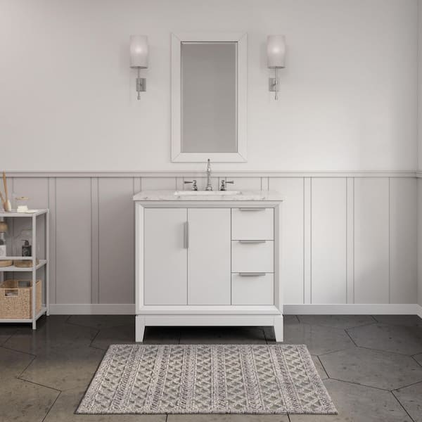 Water Creation Elizabeth Collection 36 in. Bath Vanity in Pure White With Vanity Top in Carrara White Marble - With Mirror(s)
