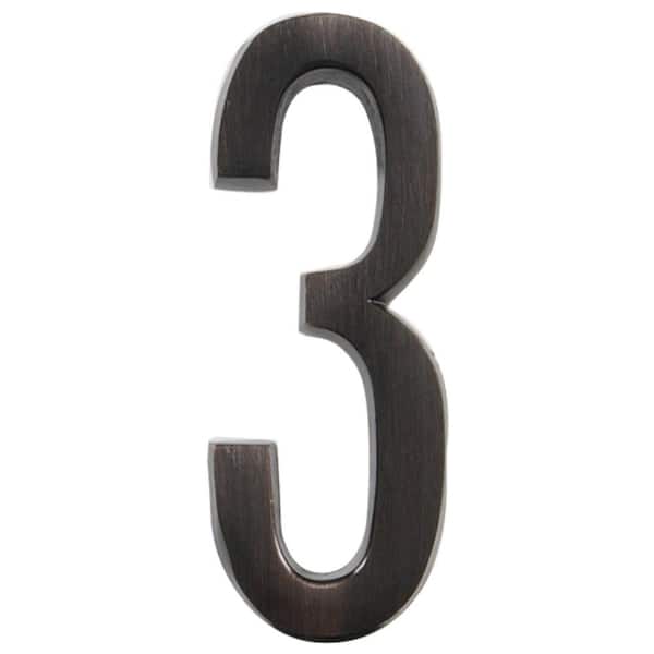 Everbilt 4 in. Aged Bronze Flush Mount Self-Adhesive House Number 3