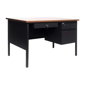 48 in. Rectangle Walnut Engineered Wood 3-Drawers Teacher Desk
