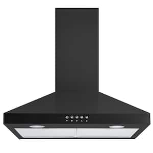 Siena 30 in. 350CFM Convertible Pyramid Wall Mount Range Hood in Black with Charcoal Filters and LED Lighting