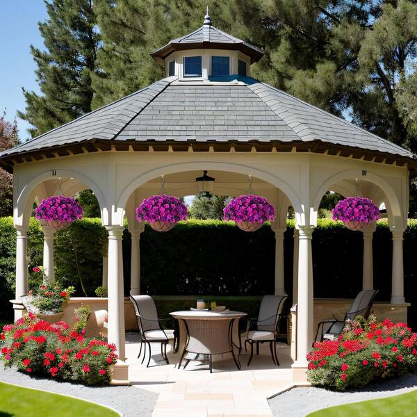 19 .7 in H. Double Lotus Artificial Hanging Flowers with Basket