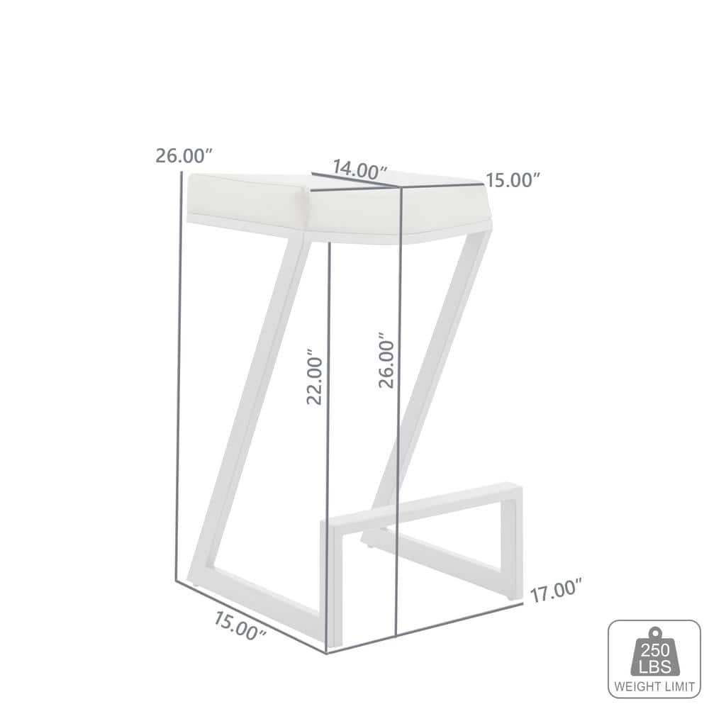 Black Leather and Metal Backless Counter Stool, 26 Inch