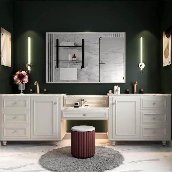40 in. W x 30" H Rectangular Square Corner Wall Mount Bathroom Vanity Mirror in White Metal Framed Horizontal/Vertical
